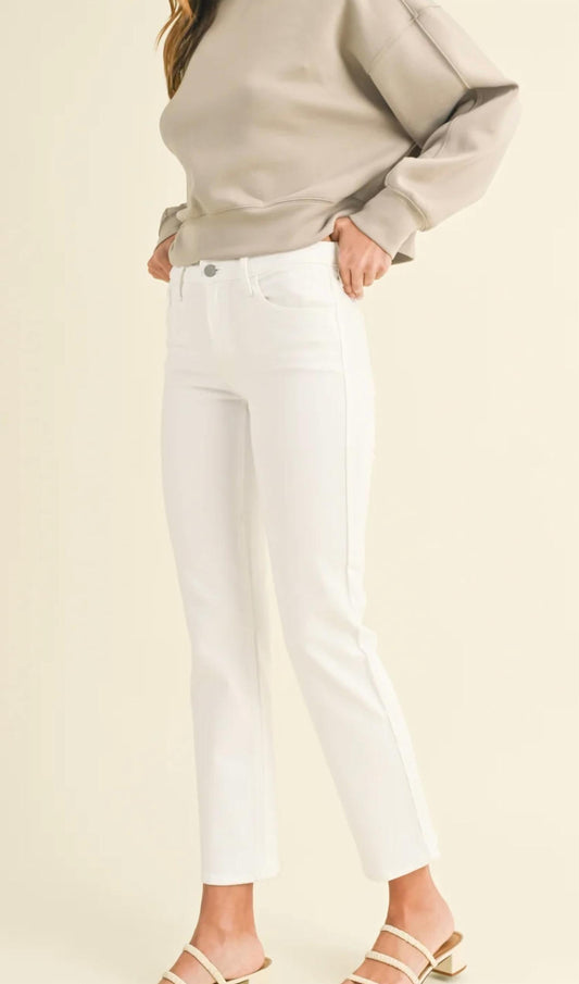 Just Black Denim - White Mid Rise Straight Jeans