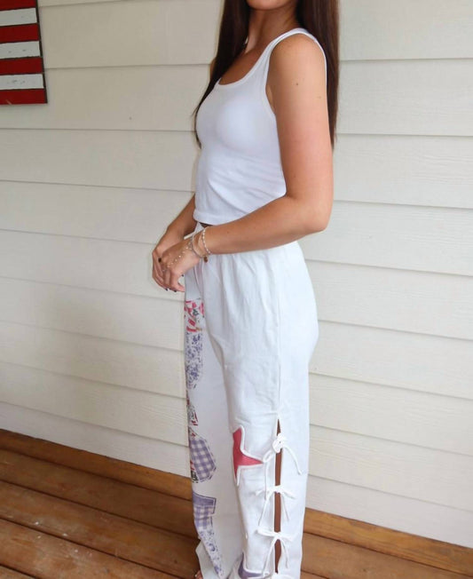 Act Pretty - Graphic Printed Rope Trim With Side Bow Detail Twillpants