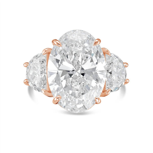Diana M Jewels - Lab-grown Oval Diamond Ring With 10.00 Ct Center And 1.50 Ct Half Moon Side Stones