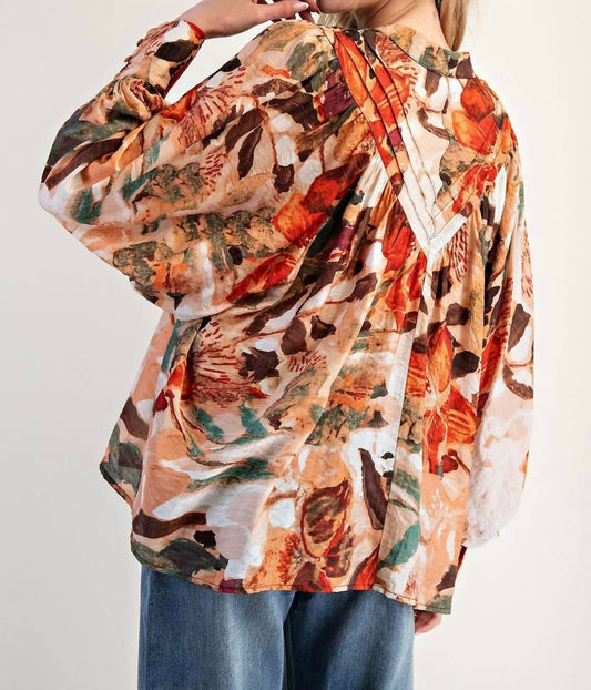 Ee:Some - Abstract Floral Printed Button Down Blouse
