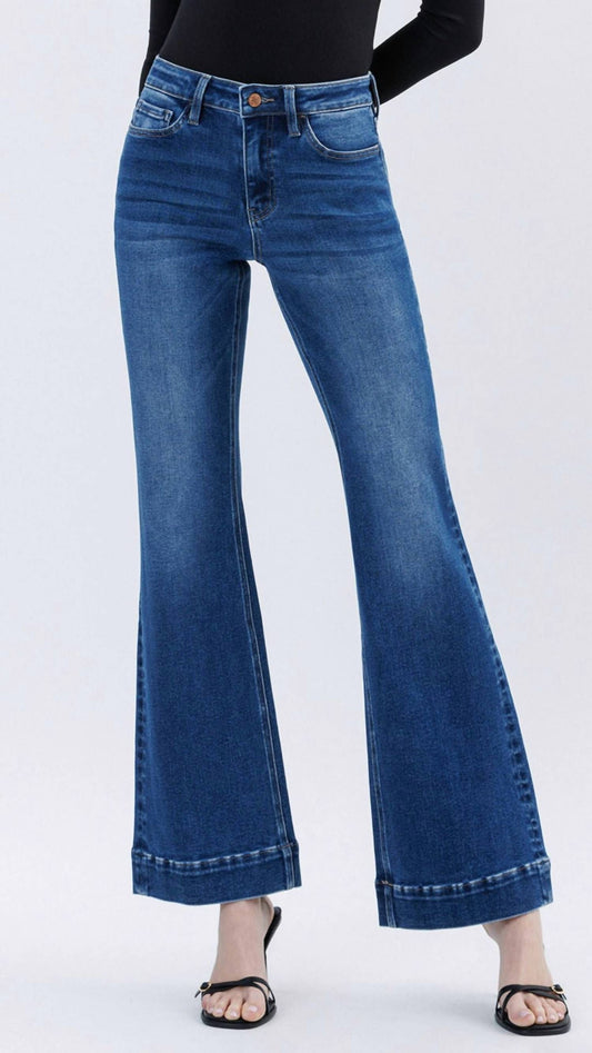 Lovervet - High Rise Trouser Hem Relaxed Flared Full Length Jeans