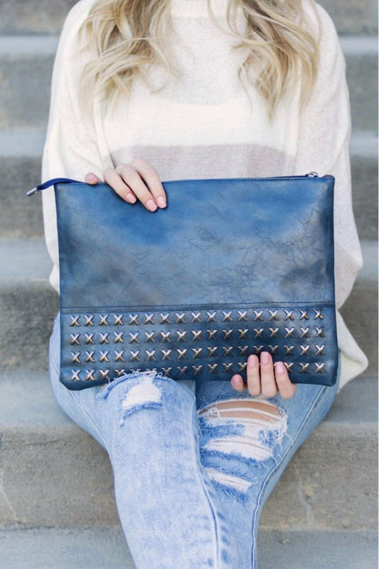 Aili'S Corner - Cross Studded Faux Leather Clutch