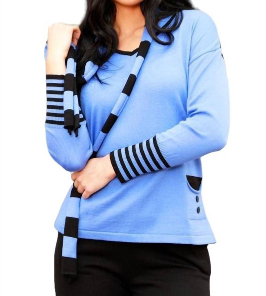 V-Neck Sweater with Scarf