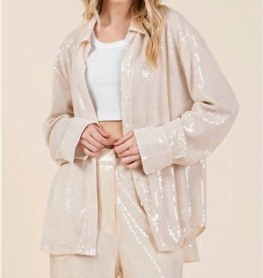 Geegee - Sequin Oversized Button Up Blouse