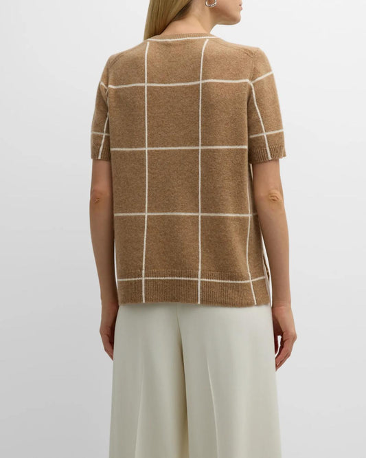 Lafayette 148 - Cashmere Grid Intarsia Short-Sleeve Pullover