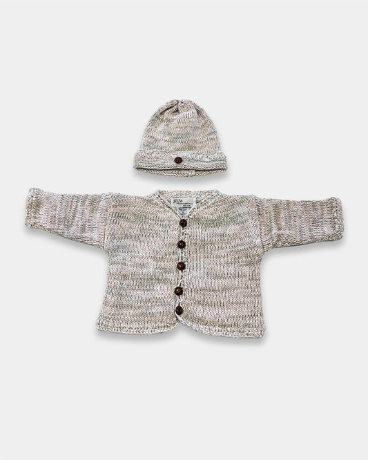 Gita - Boy's 2 Pc Sweater & Hat With Brown Faux Leather Buttons