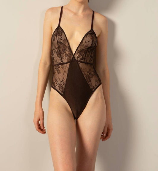 Adriana Degreas - Lace Plunge-Neck Bodysuit