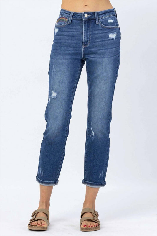 Judy Blue - High Rise Rainbow Embroidery Straight Jeans