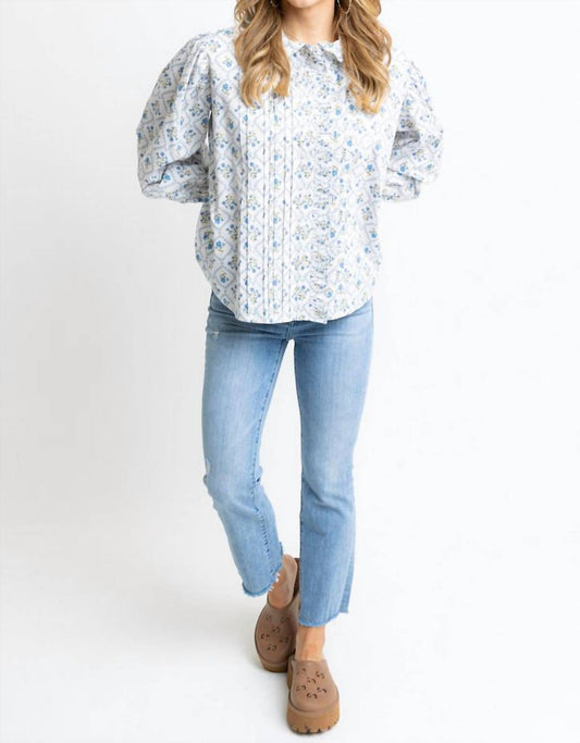 Karlie - French Floral Pleat Ruffle Collar Top