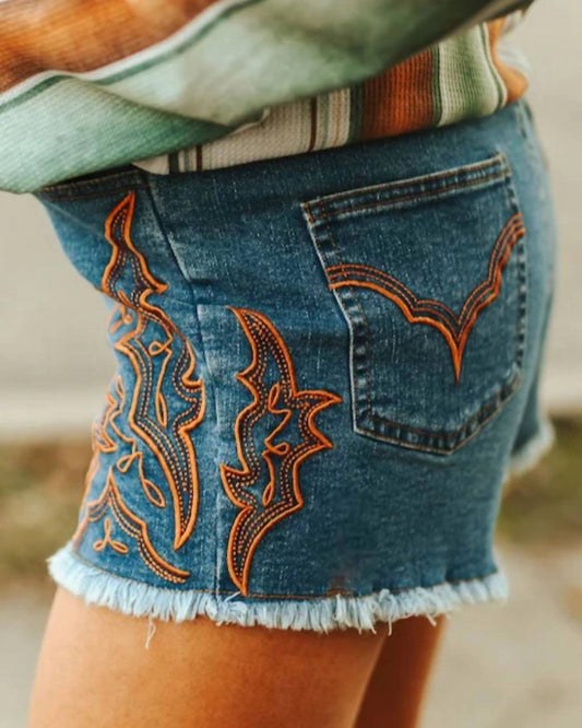 Lucky & Blessed - Desert Stitched High-rise Cutoffs Shorts