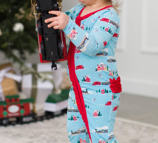 Rufflebutts - Girls Winter Express Bamboo Viscose Footed Ruffle One Piece Pajama