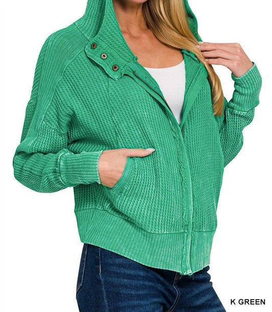 Zenana - Stella Acid Wash Zip Up Jacket