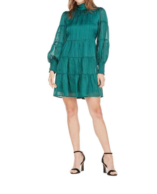 Joy Joy - Tie Neck Tiered Dress Green