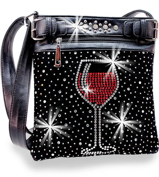 Handbag Express - Women's Wine Glass Rhinestone Crossbody Sling Bag