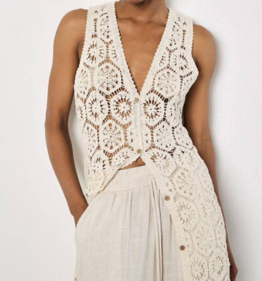 Apricot - Crochet Longline Sleeveless Cardigan