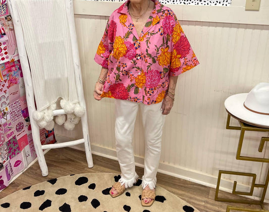 Karlie - Floral Poplin Button Up Top