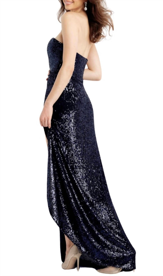 Jovani - Strapless sequin gown high slit