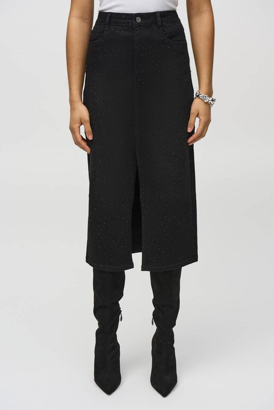 Joseph Ribkoff - Classic Denim Pencil Skirt With Rhinestones