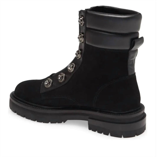 Kurt Geiger - Women's Bobby Suede Leather Rhinestone Combat Boots