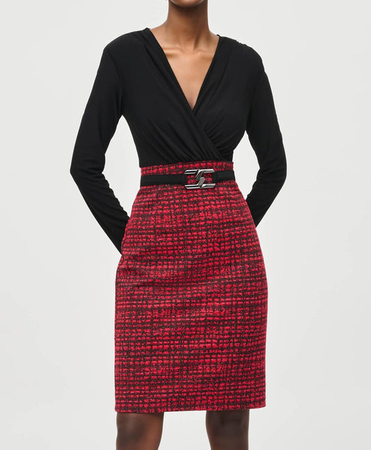 Joseph Ribkoff - Jacquard Knit Plaid Sheath Midi Dress