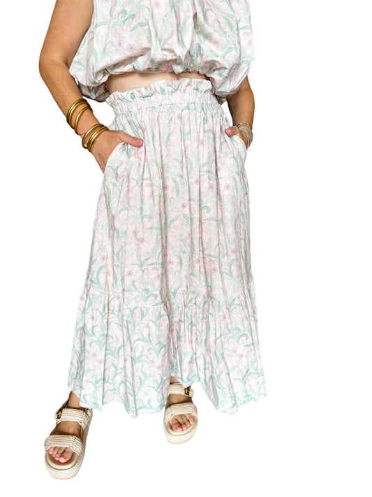 Aureum - Floral Print Midi Skirt