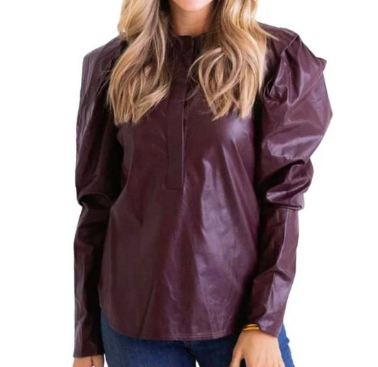 Karlie - Pleather Puff Sleeve Top