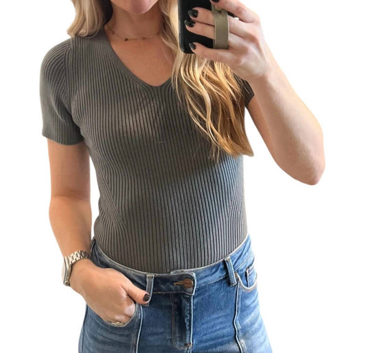 Wishlist - Ribbed Knit Short Sleeve Thong Bodysuit