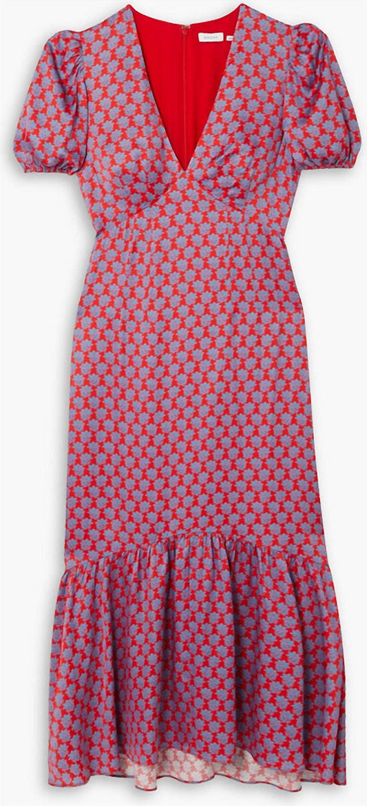 Rhode - Ester Gathered Floral-print Satin Midi Dress