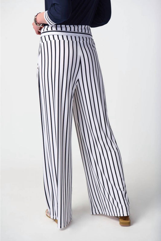 Joseph Ribkoff - Striped High-waist Belted Wide-leg Pants
