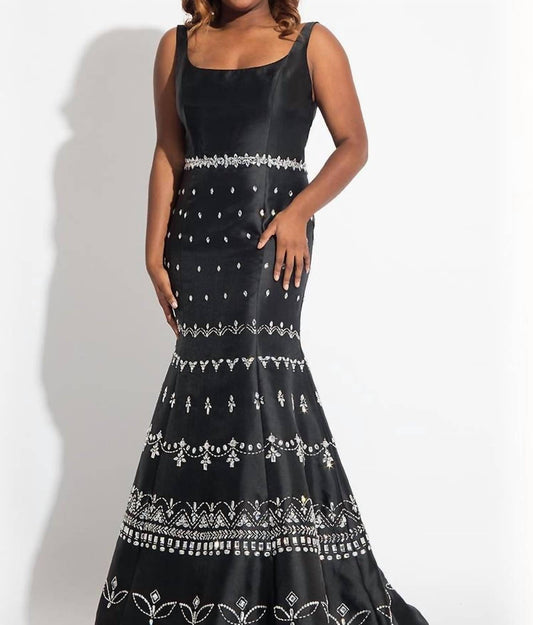 Rachel Allan - Scoop Neck Beaded Mikado Prom Gown