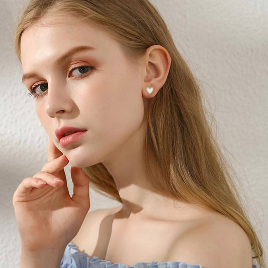 Eklexic - Women's Micro Opal Heart Studs Earrings