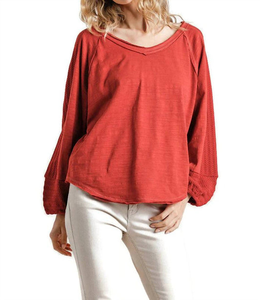 Umgee - Contrast Knit Puff Sleeve Top