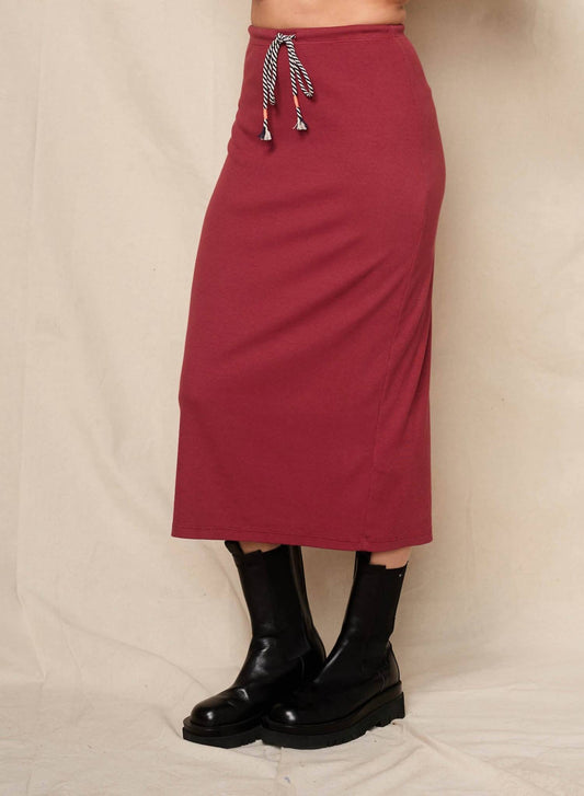 Sundry - Solid Drawstring Midi Skirt