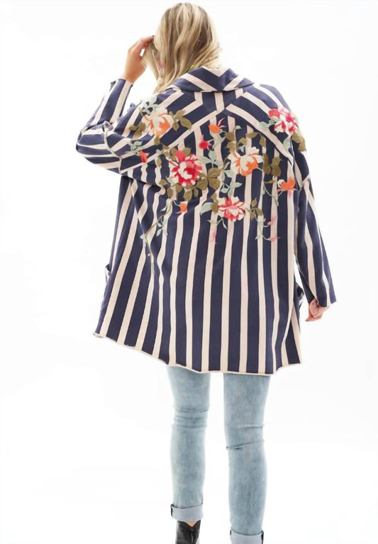 Aratta - crafted stripe jacket with embroidery
