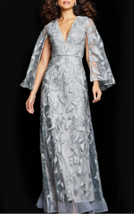 Jovani - Cap Sleeve Embroidered Gown