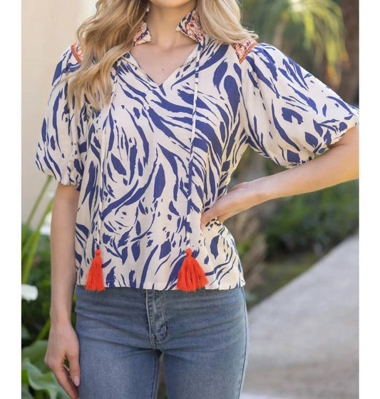 Voy - Shoulder Detail Smocked Neck Top