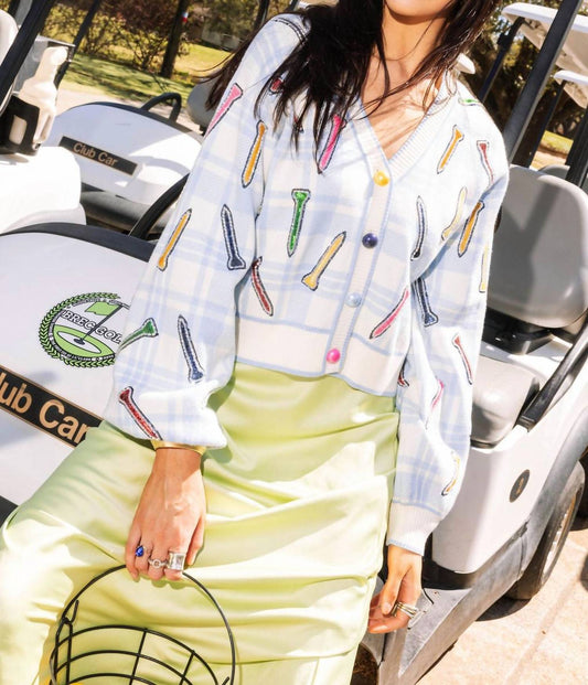 Queen Of Sparkles - Plaid Golf Button Up Cardigan