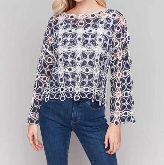 Charlie B - Flower Crochet Long Sleeve Top
