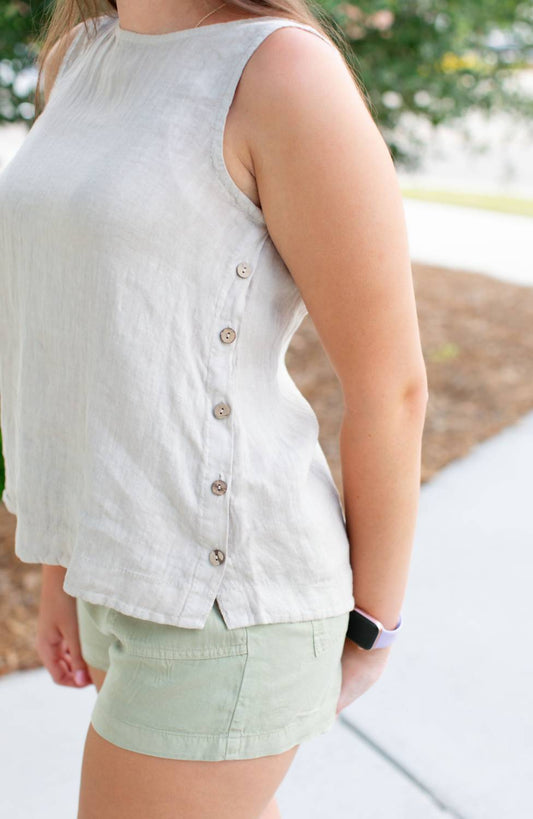 Charlie B - Women's Natural Sleeveless Linen Top