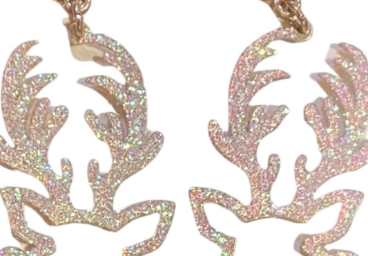 Pink Panache - Women's Glitter Reindeer Drop Earrings