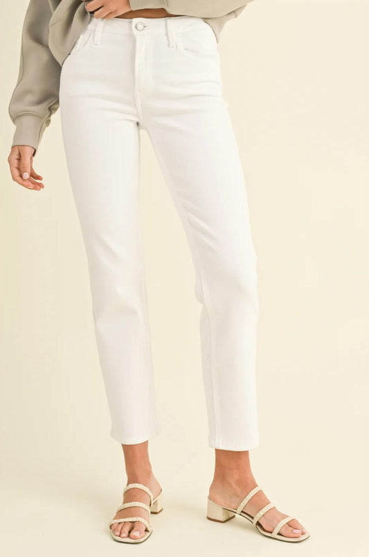 Just Black Denim - White Mid Rise Straight Jeans