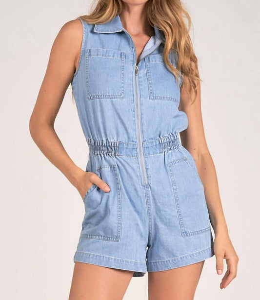 Elan - Zip Front Denim Romper