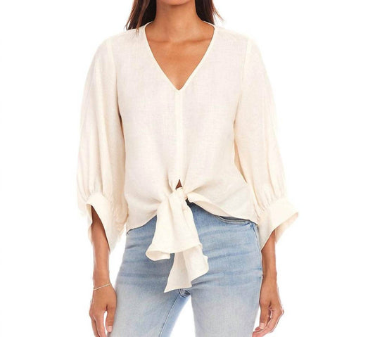 Karen Kane - Blouson Sleeve Linen Tie-Front Top