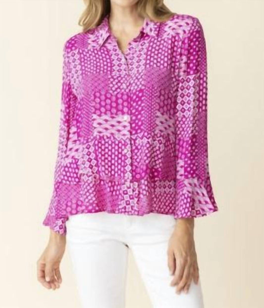 Habitat - Patchwork Print Flounce Shirt in Fuchsia Habitat