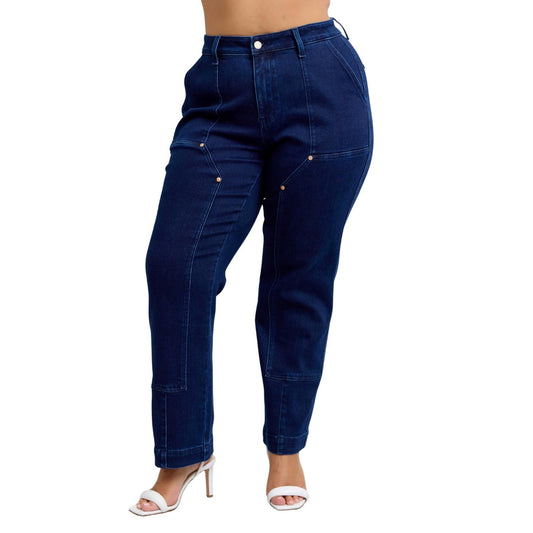 Judy Blue - High Waist Work Wear Knee Patch Straight Jeans