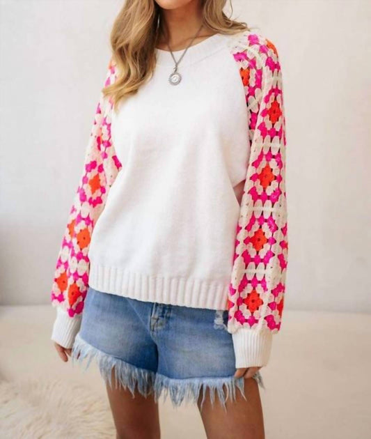 Davi & Dani - Crochet Detailed Long Sleeve Knit Sweater Top