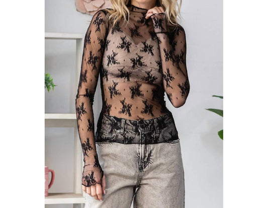 Veveret - Lace Long Sleeve See Through Top