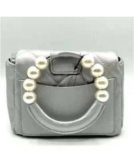 Badgley Mischka - Women's Mini Faux Vegan Leather Pearl Embellished Top Handle Bag