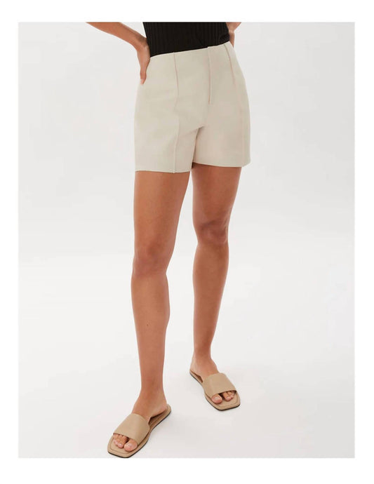 Ecru - Leather Short With Pintucks