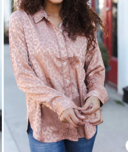 Hem & Thread - Silky Animal Print Shirt With Crochet Trim
